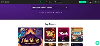 Dunder Casino Games Page