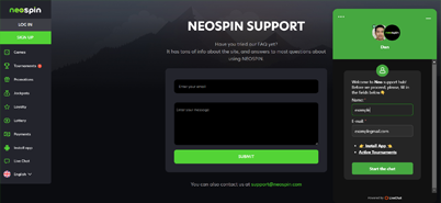 Neospin Casino Support Page