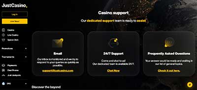 Just Casino Support Page