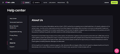 BetandPlay Casino About Us Page