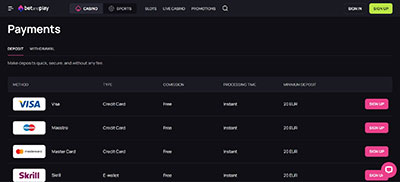 BetandPlay Casino Payment Page