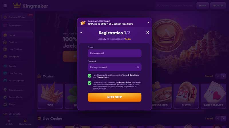 Kingmaker Casino Sign Up