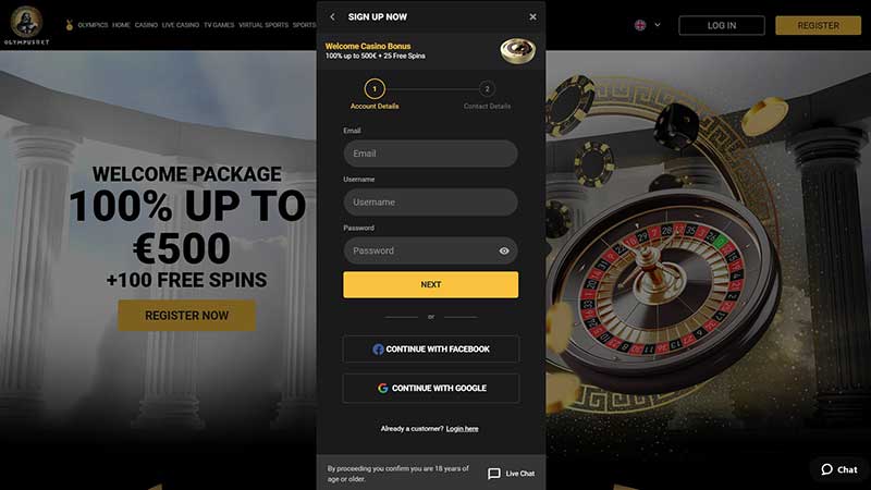 OlympusBet Casino Sign Up