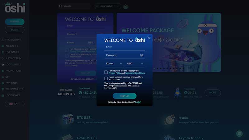 Oshi Casino Sign Up