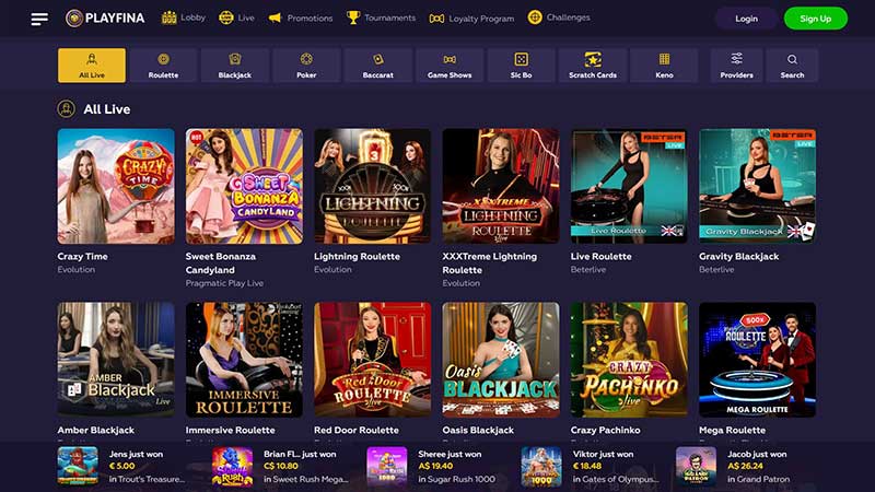 PlayFina Casino Live Casino Games