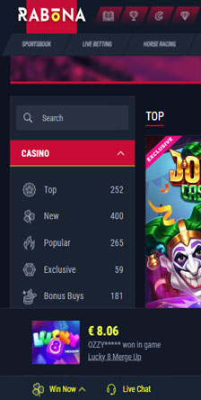 Rabona Casino Mobile Version