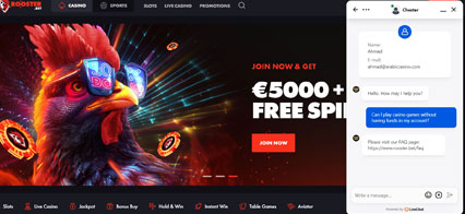 Roosterbet casino chat support