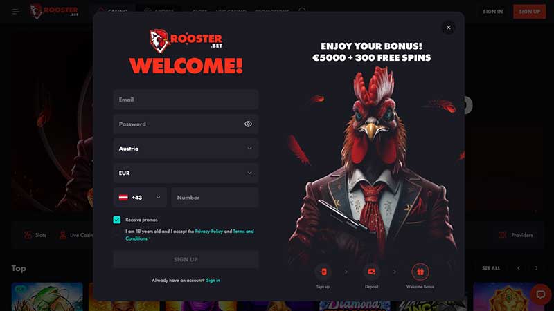 Rooster.bet Casino Sign Up