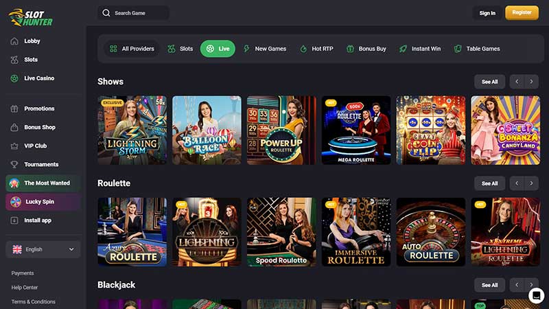 SlotHunter Casino Live Casino Games