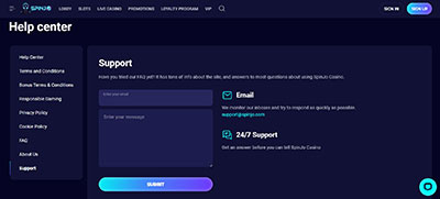Spinjo Casino Support