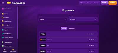 Page de paiement Kingmaker