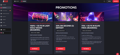 Page des bonus du casino 1Red